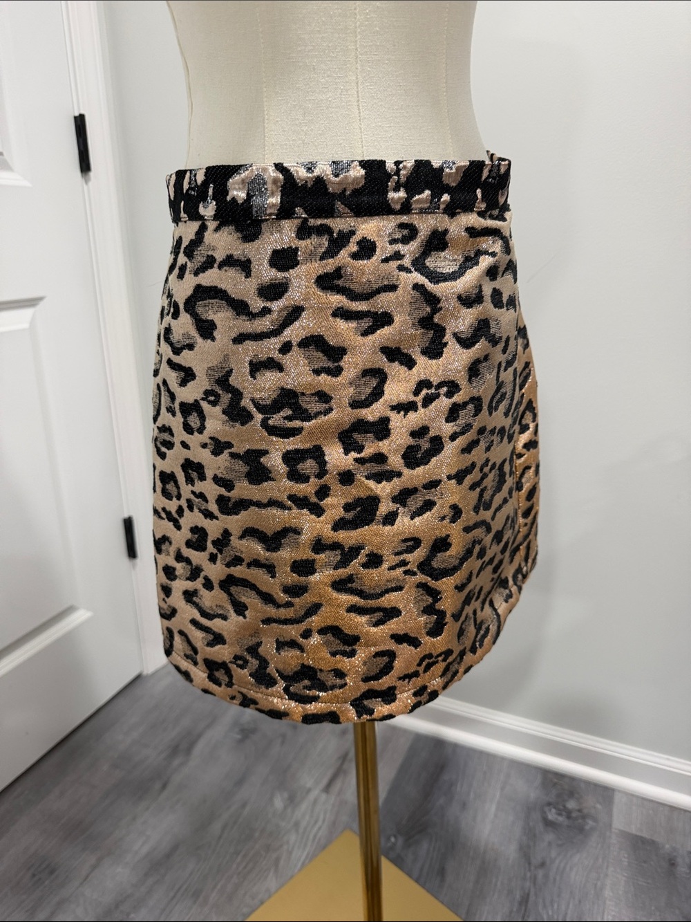 NWOT Topshop Leopard Sequin Mini Skirt - Black and Tan